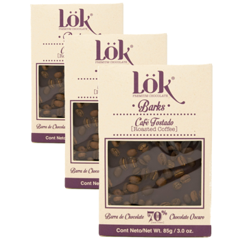 LÖK FOODSChocolat Noir 70 Cafe De Colombie Boites 85 G - Pack 3 × Tablette 85 g