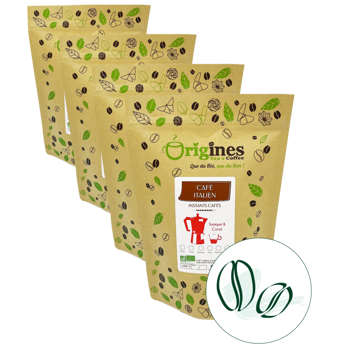 Origines Tea&Coffee Cafè En Grains - Café Italien - 250G - Pack 4 × Grains Pochette 250 g