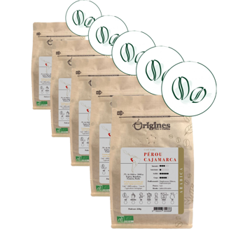 Caffè in grani - Pérou Cajamarca - 250g - Pack 5 × Chicchi Bustina 250 g