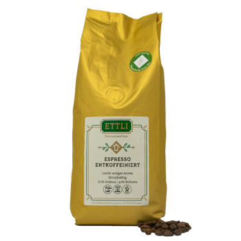 Kaffeebohnen - Espresso entcoffeiniert - 1kg - Bohnen Beutel 1 kg