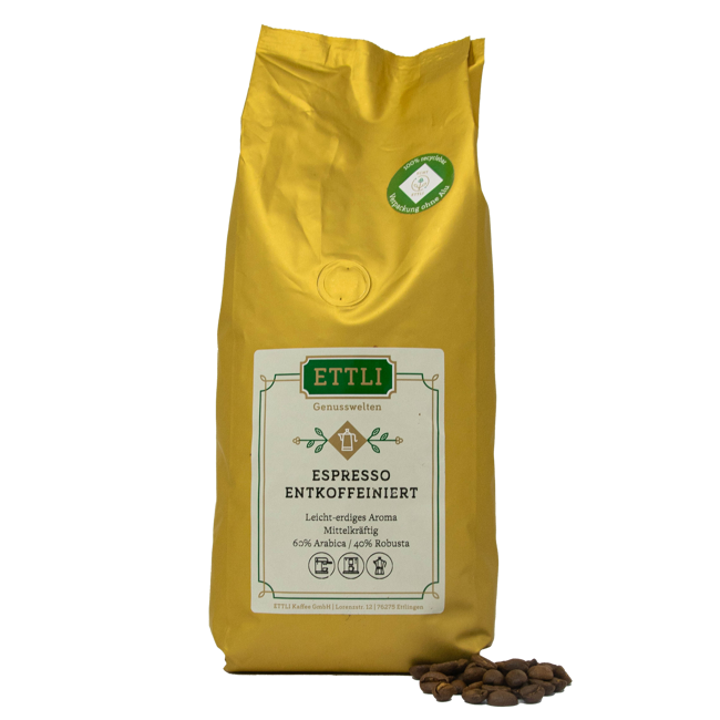 Kaffeebohnen - Espresso entcoffeiniert - 1kg by ETTLI Kaffee