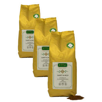 Gemahlener Kaffee - Sanft & Mild mit Koffein - 250g - Pack 3 × Mahlgrad Moka Beutel 250 g