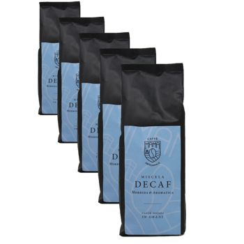 Caffè in grani - Miscela Decaf ad acqua - 250 g - Pack 5 × Chicchi Bustina 250 g