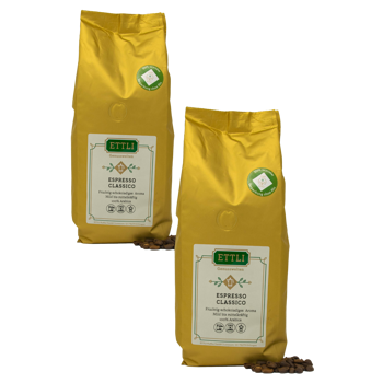 Ettli Kaffee Café En Grain - Espresso Classico - 1Kg - Pack 2 × Grains Pochette 1 kg