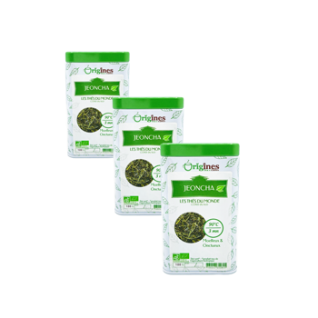Tè Verde Bio in scatola di metallo - Jeoncha Corée du Sud -100g - Pack 3 × Scatola di metallo 100 g