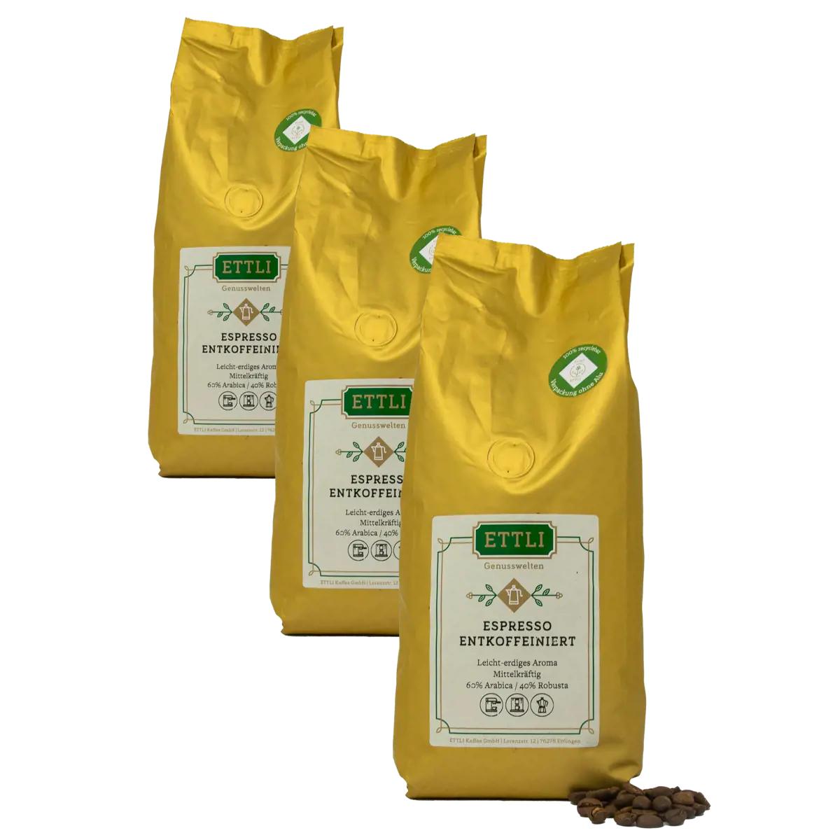 ETTLI Kaffee Café En Grains - Espresso Décaféiné - 500G by ETTLI Kaffee