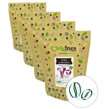 Origines Tea&Coffee Cafè En Grains - Moka D'Abyssinie - 250G - Pack 4 × Grains Pochette 250 g