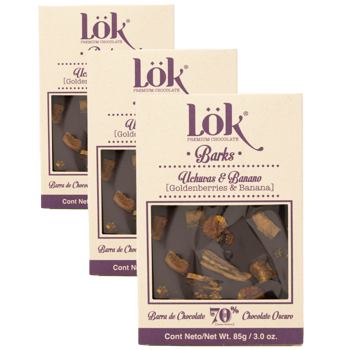 LÖK FOODSChocolat Noir 70 Physalis Banane Boites 85 G - Pack 3 × Tablette 85 g