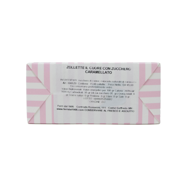Secondo immagine del prodotto Zollette cuore con zucchero caramellato box 60 gr by Zukkero