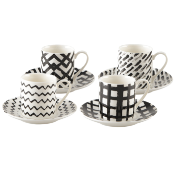 Set di 4 tazze da caffè da 90 ml in bianco e nero - 