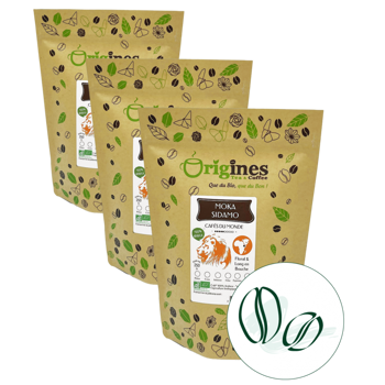 Origines Tea&Coffee Cafè En Grains - Moka Sidamo - 250G - Pack 3 × Grains Pochette 250 g
