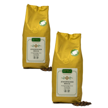 ETTLI Kaffee Café En Grains - Moka Éthiopien - 1Kg - Pack 2 × Grains Pochette 1 kg