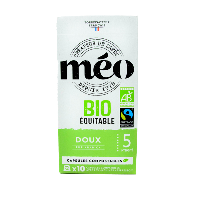 Café Méo Capsules Compostables Biologique Equitable Doux X10 10 Boites En Carton Compatible Nespresso by Café Méo
