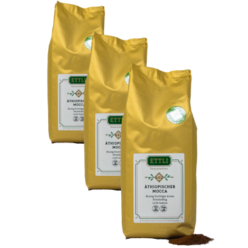 Gemahlener Kaffee - Äthiopischer Mocca -250g - Pack 3 × Mahlgrad Moka Beutel 250 g