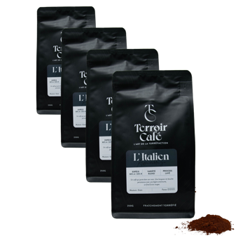 Gemahlener Kaffee - Die Italienische-Zusammenstellung - 250g - Pack 4 × Mahlgrad Espresso Beutel 250 g