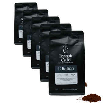 Gemahlener Kaffee - Die Italienische-Zusammenstellung - 250g - Pack 5 × Mahlgrad Espresso Beutel 250 g