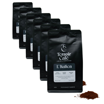 Gemahlener Kaffee - Die Italienische-Zusammenstellung - 250g - Pack 6 × Mahlgrad Espresso Beutel 250 g
