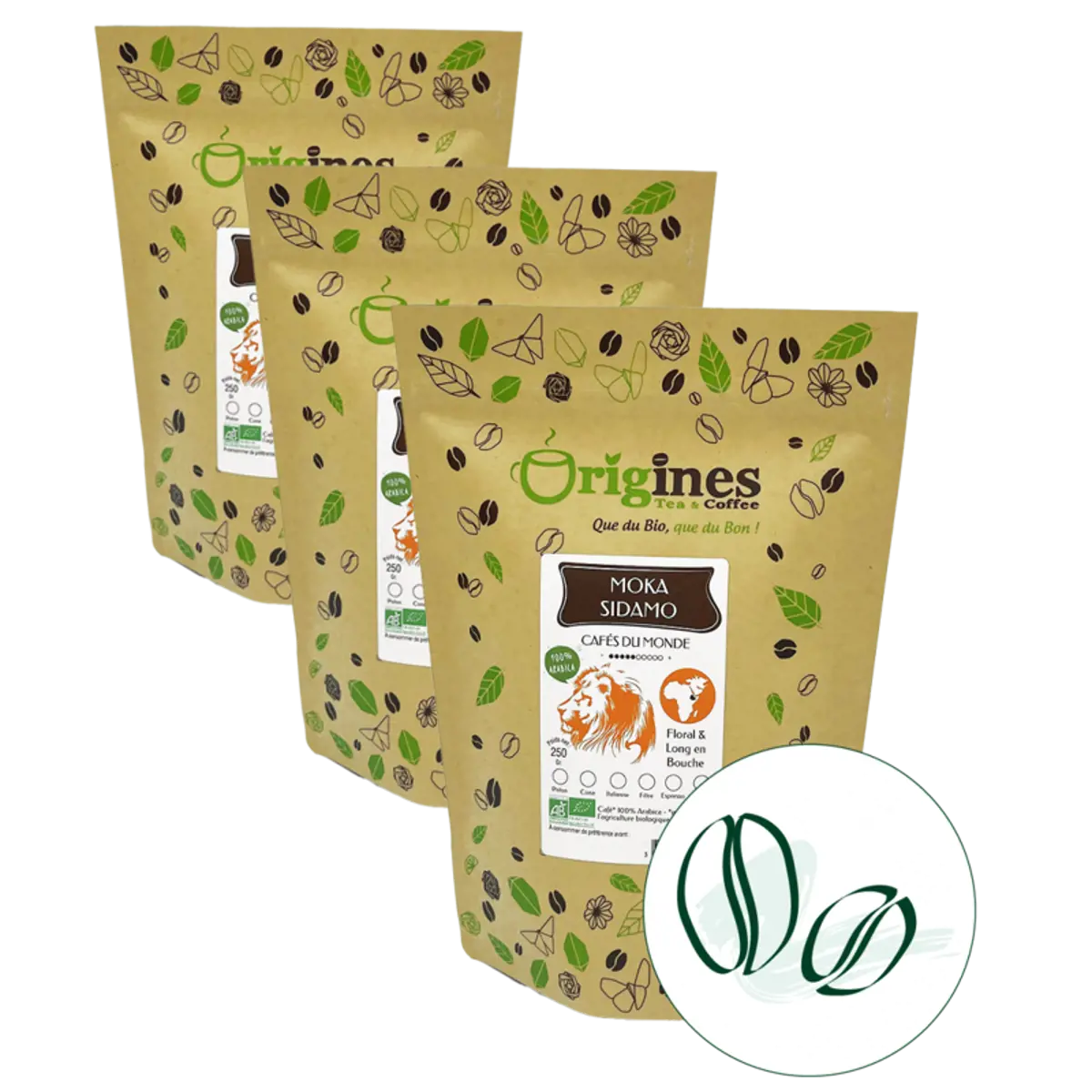 Origines Tea&CoffeeCafe Moulu Moka Sidamo 250G Moulu Aeropress - 250 G by Origines Tea&Coffee