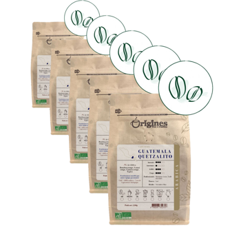 Kaffeebohnen- Guatemala Quetzalito - 250g - Pack 5 × Bohnen Beutel 250 g