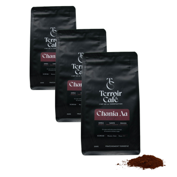 Gemahlener Kaffee - Kenya, Chania Aa 250g - Pack 3 × Mahlgrad French Press Beutel 250 g