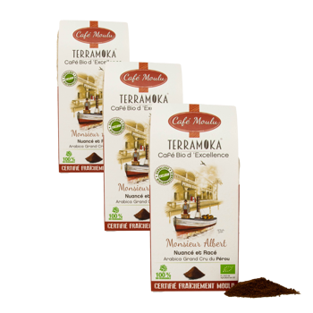 Terramoka Monsieur Albert 250G Moulu Moka - 250 G - Pack 3 × Moulu Moka Boîte en carton 250 g