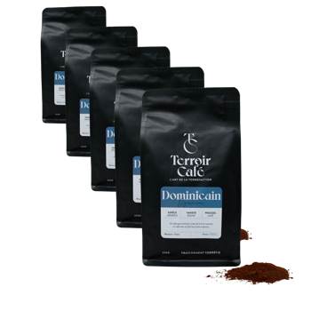 Gemahlener Kaffee - Dominikanische Republik, Iguana 250g - Pack 5 × Mahlgrad French Press Beutel 250 g