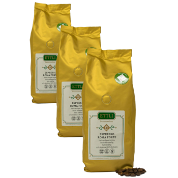 ETTLI Kaffee Café En Grains - Espresso Roma Forte - 500G - Pack 3 × Grains Pochette 500 g
