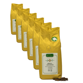 ETTLI Kaffee Café En Grains - Mélange Brasil - 250G - Pack 6 × Grains Pochette 250 g