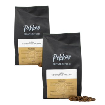 Café En Grain Pekkas Privatrösterei Inde Monsooned Malabar - 1 Kg - Pack 2 × Grains Pochette 1 kg