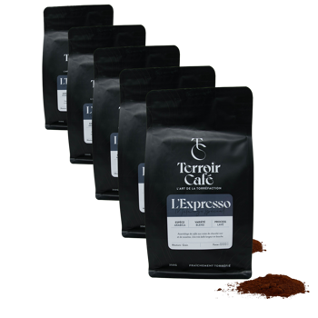Gemahlener Kaffee - Die Espresso-Zusammenstellung - 250g - Pack 5 × Mahlgrad Moka Beutel 250 g