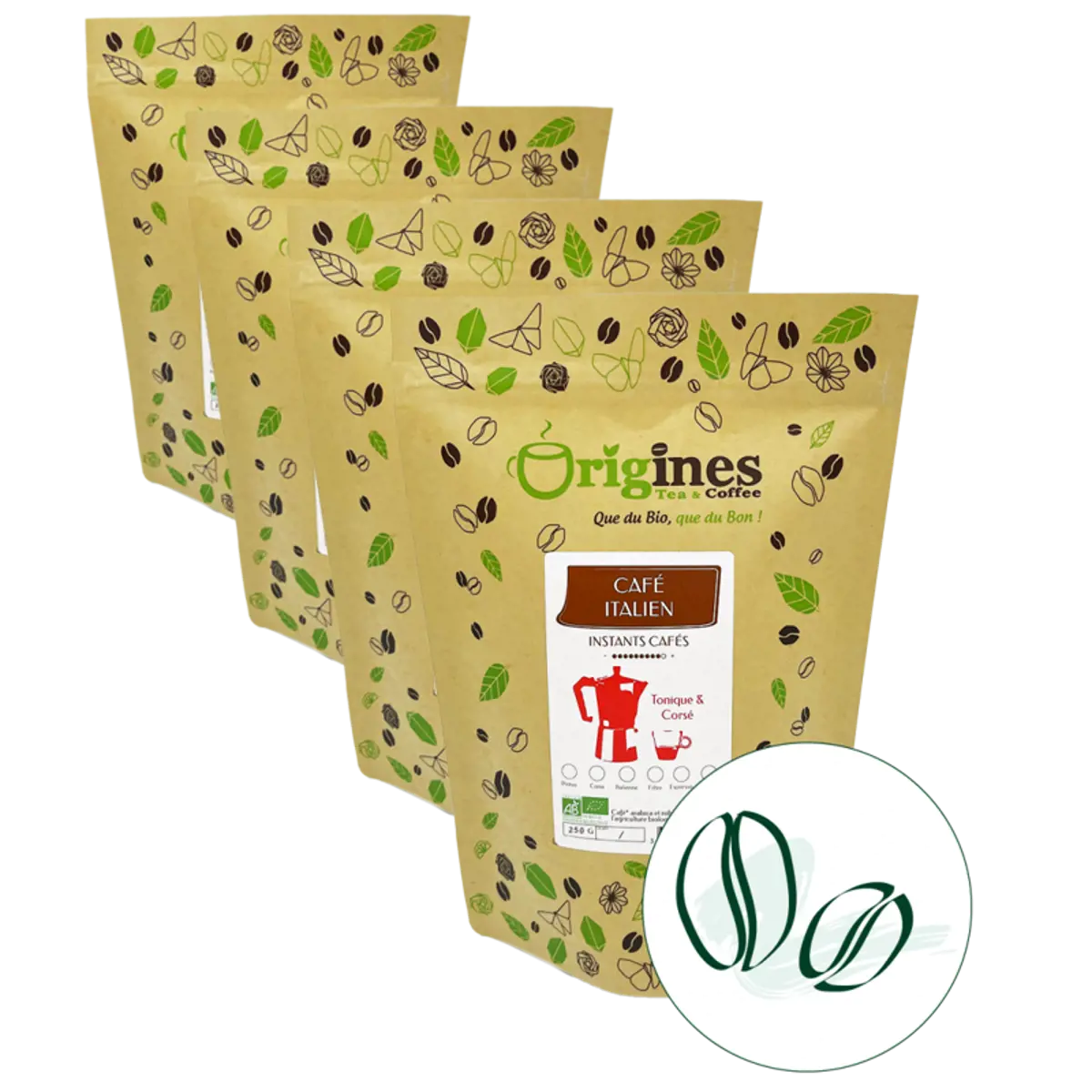 Origines Tea&CoffeeCafe Moulu Cafe Italien 250G Moulu Aeropress - 250 G by Origines Tea&Coffee