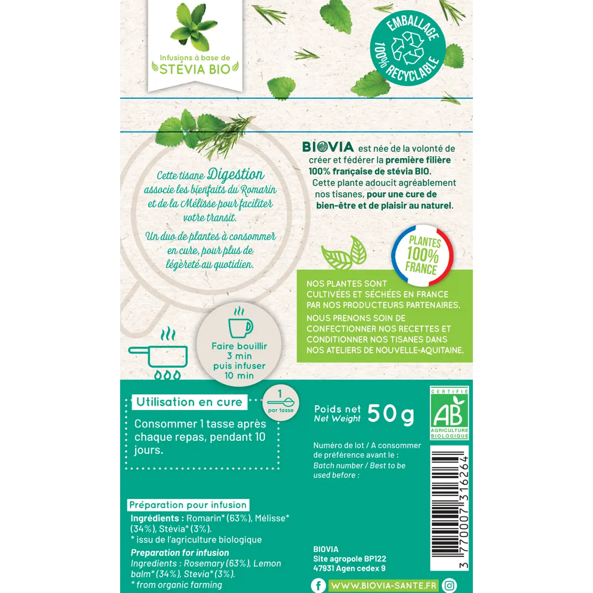 Deuxième image du produit Oviatis Biovia Tisane Digestion Bio Francaise 50G - 50 G by Oviatis