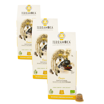 Capsules compatibles Nespresso Grand Cru Bio Ethiopie Moka Nature  Sir  Oscar |Terramoka Café d'Excellence