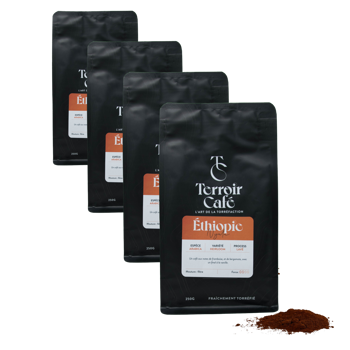Gemahlener Kaffee - Äthiopien, Nyala 250g - Pack 4 × Mahlgrad Filter Beutel 250 g