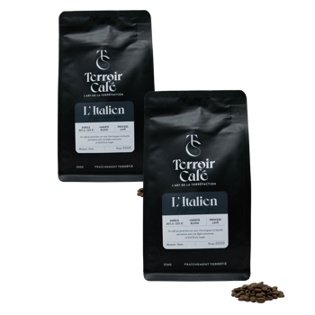 Terroir Cafe Café En Grains - La Composition Italienne - 1Kg - Pack 2 × Grains Pochette 1 kg