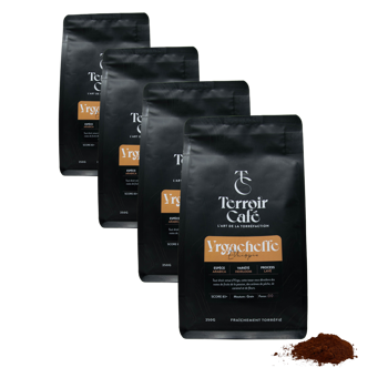 Gemahlener Kaffee - Äthiopien, Yirgacheffe - 250g - Pack 4 × Mahlgrad Moka Beutel 250 g