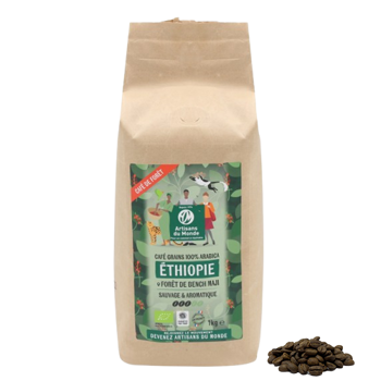 Café en grains - Forêt Ethiopie Bench Maji 100% Arabica - 1 kg - Grains Pochette 1 kg