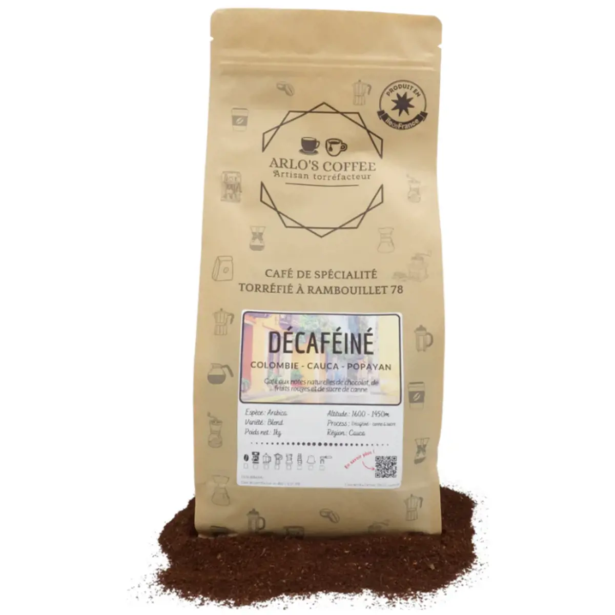 Arlo's Coffee - Colombie Deca Moulu Italien Moka- 1 Kg by ARLO'S COFFEE