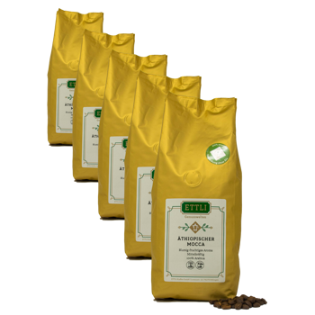 Caffè in grani - Moka etiope - 250g - Pack 5 × Chicchi Bustina 250 g