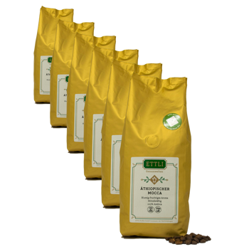 Caffè in grani - Moka etiope - 250g - Pack 6 × Chicchi Bustina 250 g