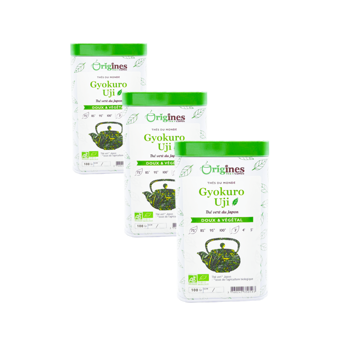 Tè Verde Bio in scatola di metallo - Gyokuro Uji Japon - 100g - Pack 3 × Scatola di metallo 100 g