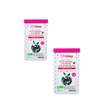 Origines Tea&Coffee The Noir Et Vert Bio En - De La Mangue A La Peche 100G - 100 G - Pack 2 × Boîte métal 100 g