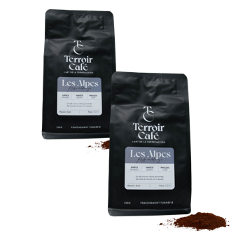 Gemahlener Kaffee - Die Alpen-Zusammenstellung - 1kg - Pack 2 × Mahlgrad Moka Beutel 1 kg