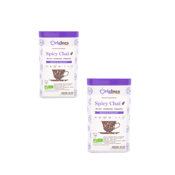 Origines Tea&Coffee The Noir Bio En - Spicy Chai Ceylan 100G Canette 100 G - Pack 2 × Boîte métal 100 g
