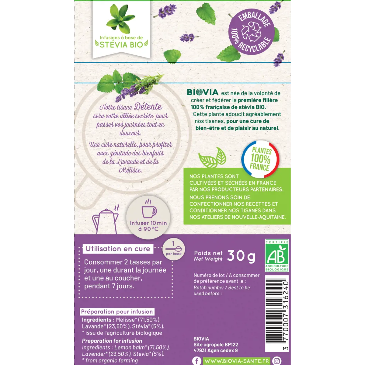 Deuxième image du produit Oviatis Biovia Tisane Anti Stress Bio Francaise 30G - 30 G by Oviatis