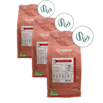 Origines Tea&CoffeeCafe Moulu Cafe Italien 1Kg Moulu Filtre - 1 Kg - Pack 3 × Moulu Filtre Pochette 1 kg