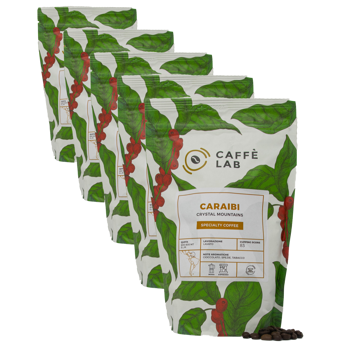 CaffèLab Café en grains - Café Caraïbes - Pack 5 × Grains Pochette 250 g