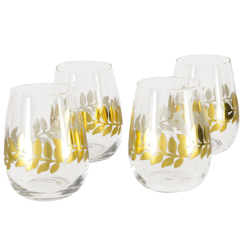 Set di 4 bicchieri design corona d'alloro di Cesare dorata 400 ml - 