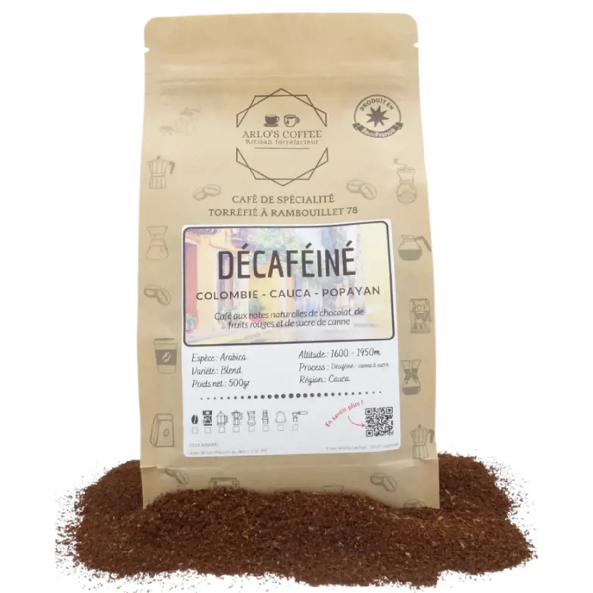 Arlo's Coffee - Colombie Deca Moulu Italien Moka- 500 G by ARLO'S COFFEE