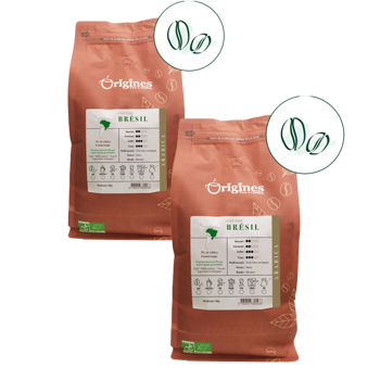 Origines Tea&Coffee Cafè En Grains - Brésil - 1Kg - Pack 2 × Grains Pochette 1 kg